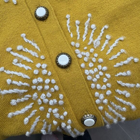Anthropologie Monogram French Knot Cardigan Gold Mustard Yellow Size M - Picture 7 of 8